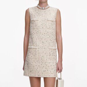 Self-Portrait Beige Trimmed Tweed Mini Dress